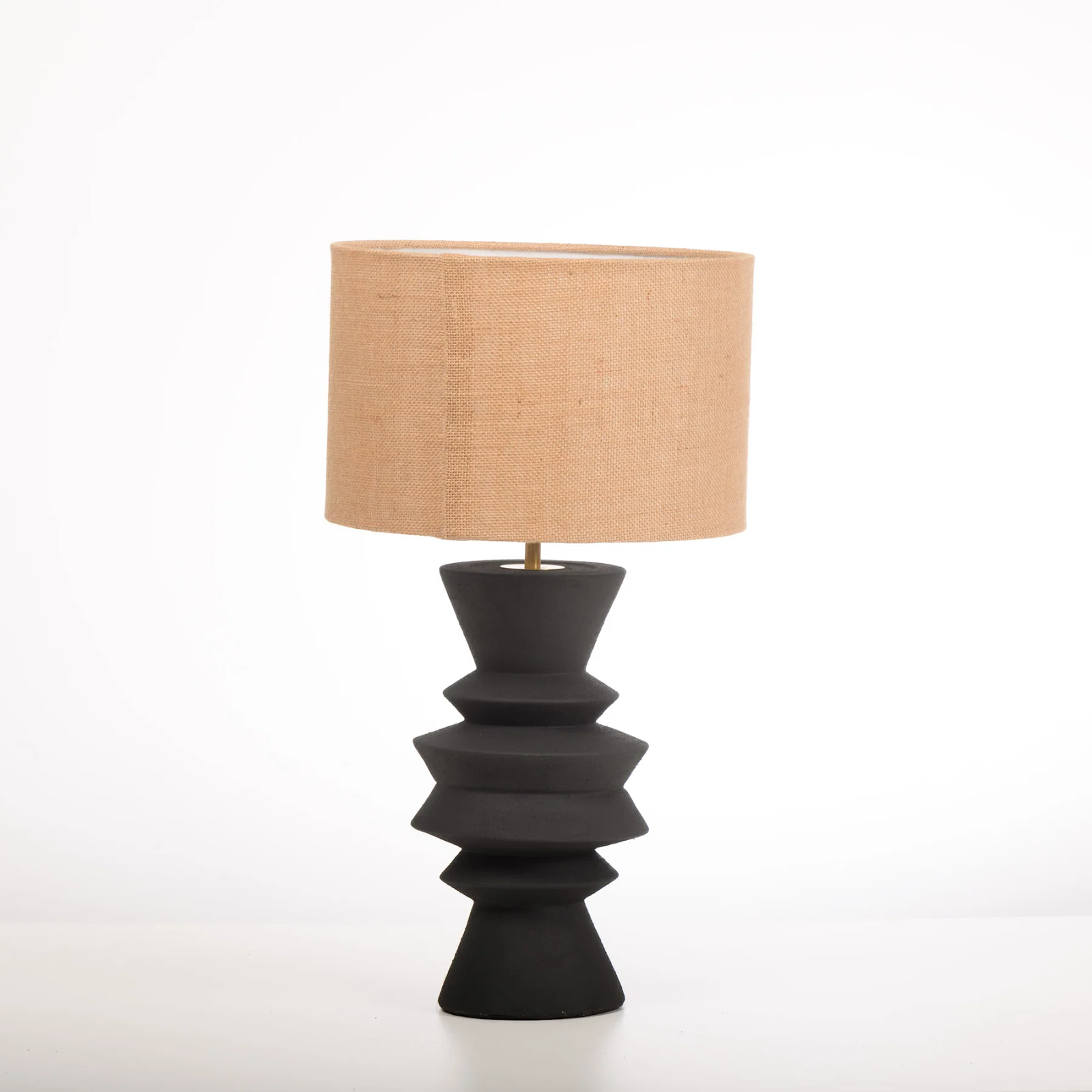 African table lamp with a black ceramic base paired with a hessian fabric drum shade - Made in South Africa