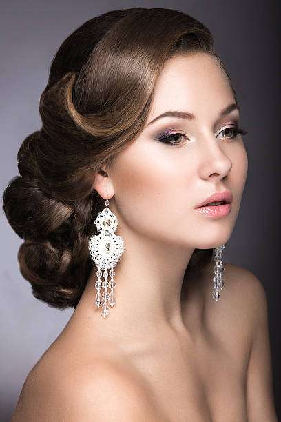 beautiful woman in Pearl Drop Earrings wedding dress