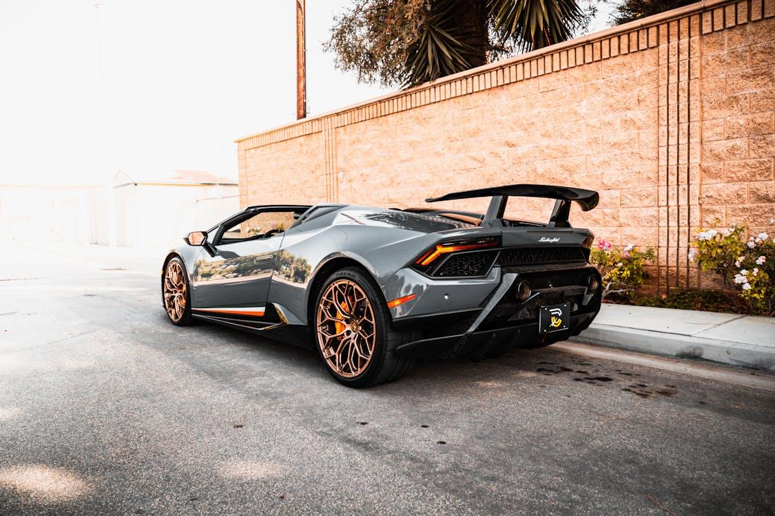 Free Gray Lamborghini Parked On The Road Stock Photo