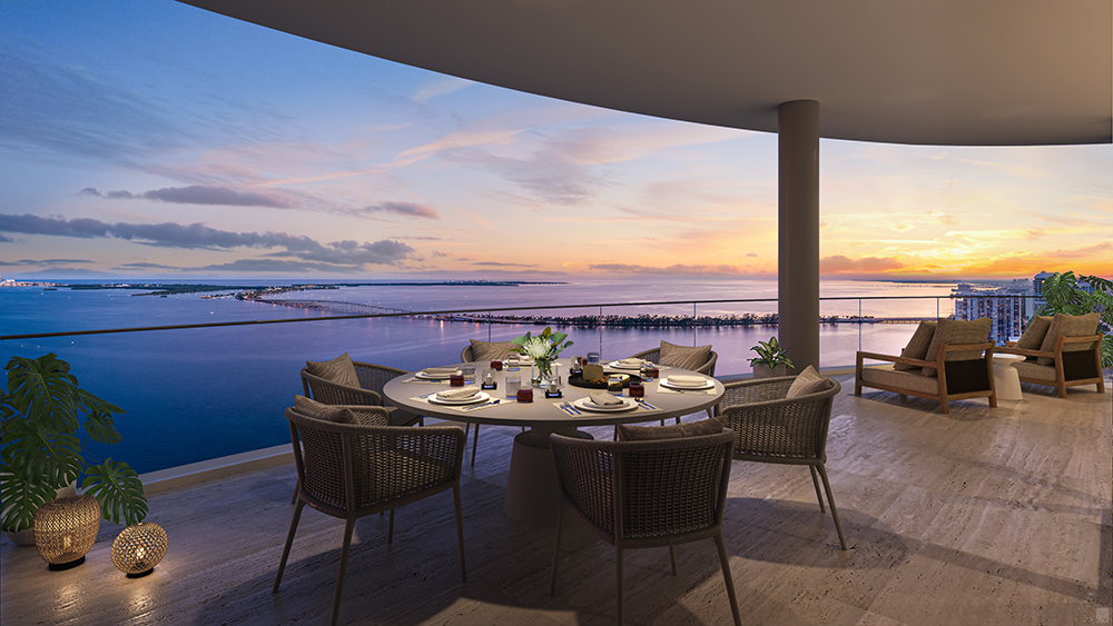 A rendering of a balcony at the St. Regis Residences Miami