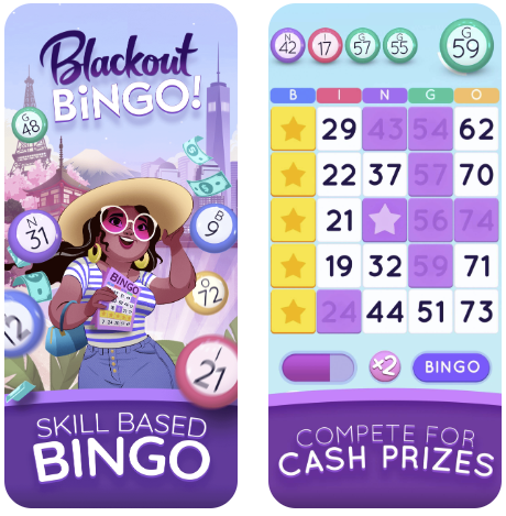 Blackout Bingo gameply in progress, inviting you to compete in this skill-based bingo game for cash and prizes. 