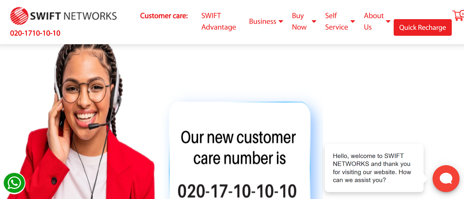 Swift Networks website snapshot highlighting the services it offers.
