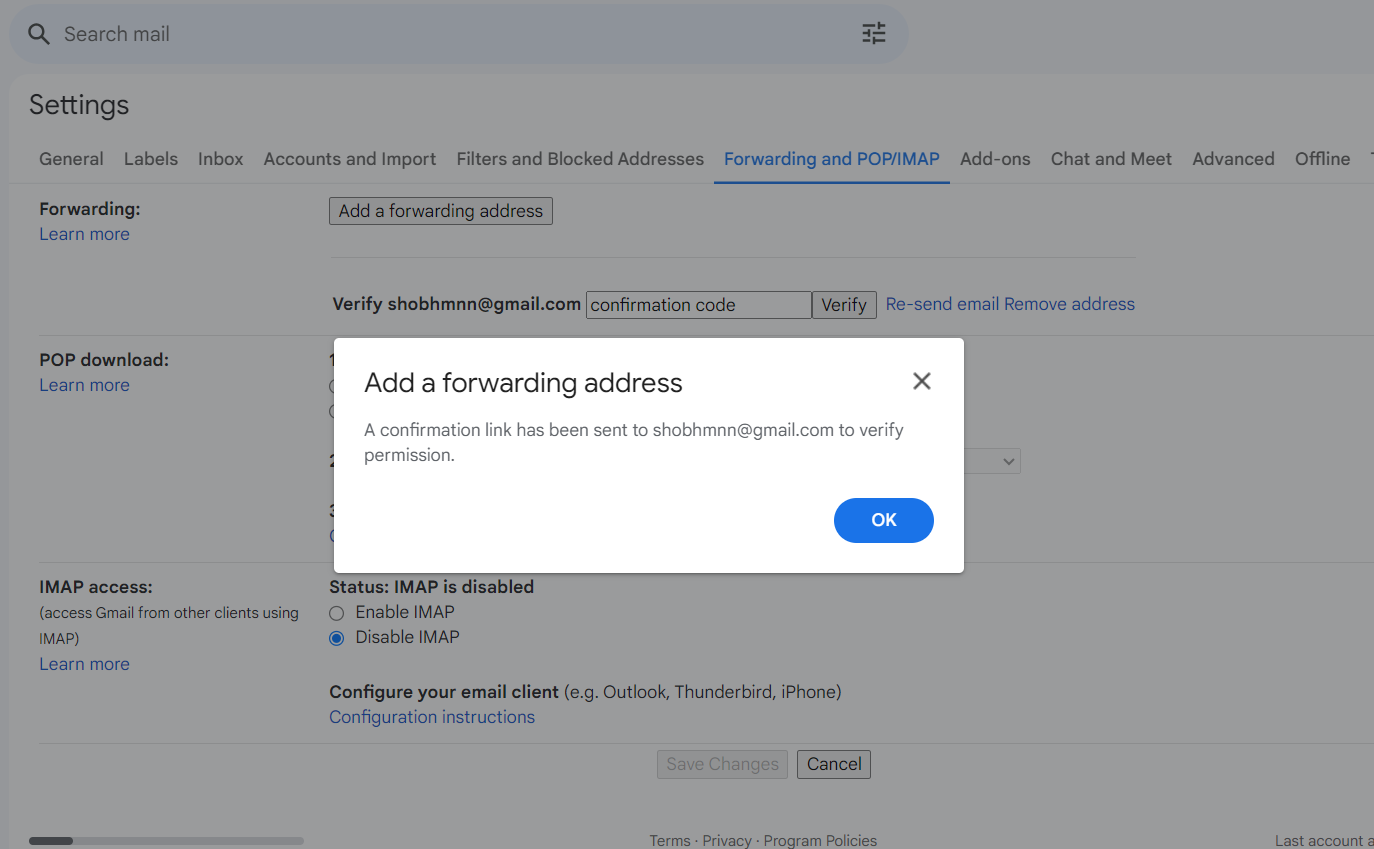 Add forwarding address in Gmail