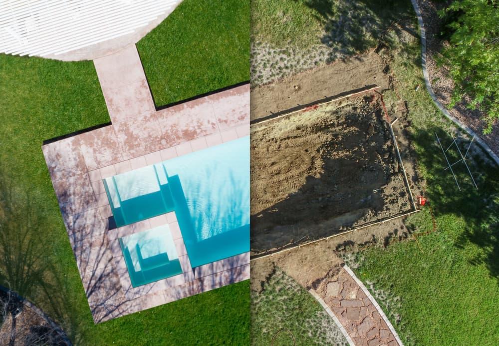 Piscina enterrada y su cubierta ALBIXON sobre rieles construido en el jardín para el disfrute de toda la familia al aire libre