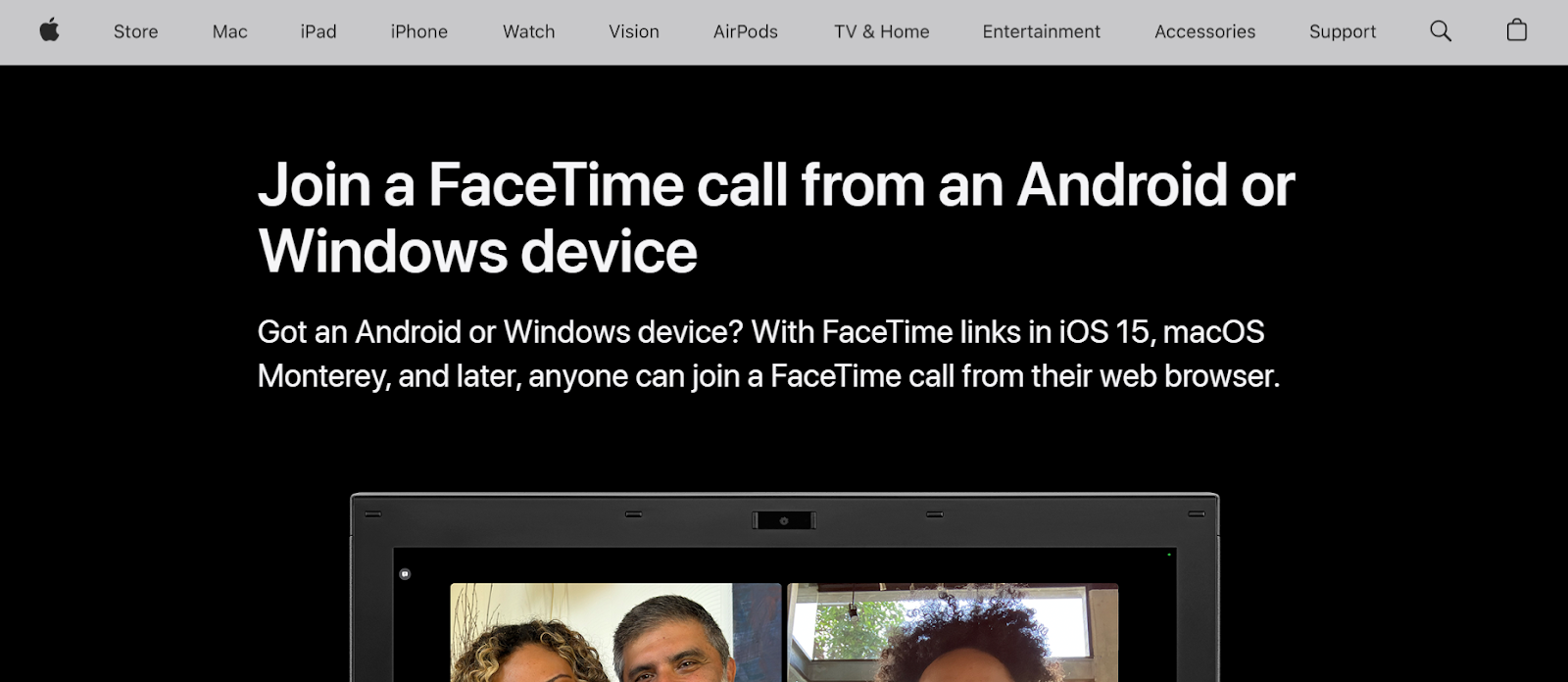 FaceTime website snapshot highlighting the services it offers.