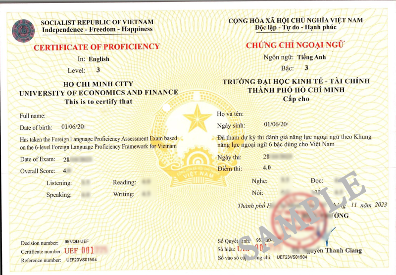 Chứng chỉ VSTEP trường Đại học Kinh tế - Tài chính Thành phố Hồ Chí Minh