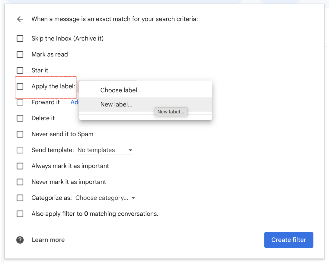 adding the search criteria to create rules