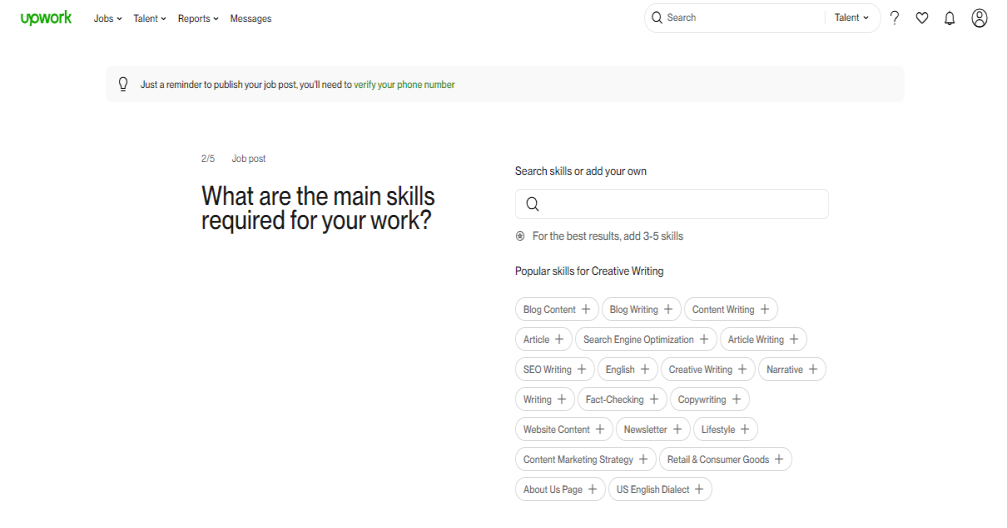 upwork required project skills