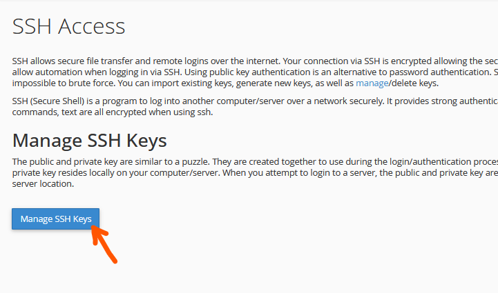 import SSH keys in cPanel