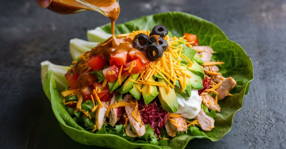 Adding dressing to your keto taco salad is the final touch to enhance its flavor. 