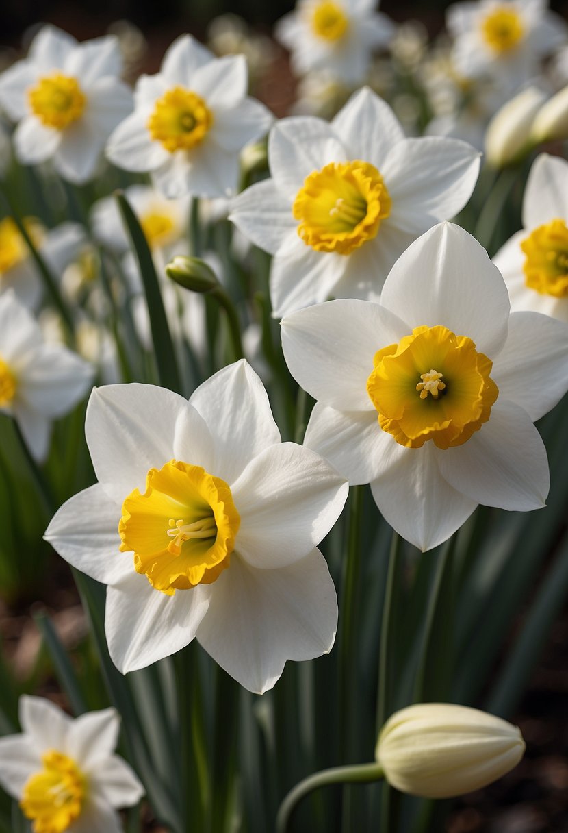 A cluster of 31 paperwhite narcissus flowers in full bloom, their delicate white petals forming a beautiful and fragrant display