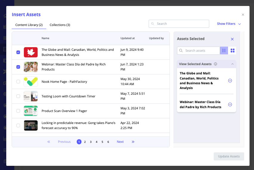 Insert Assets menu for Individual Assets