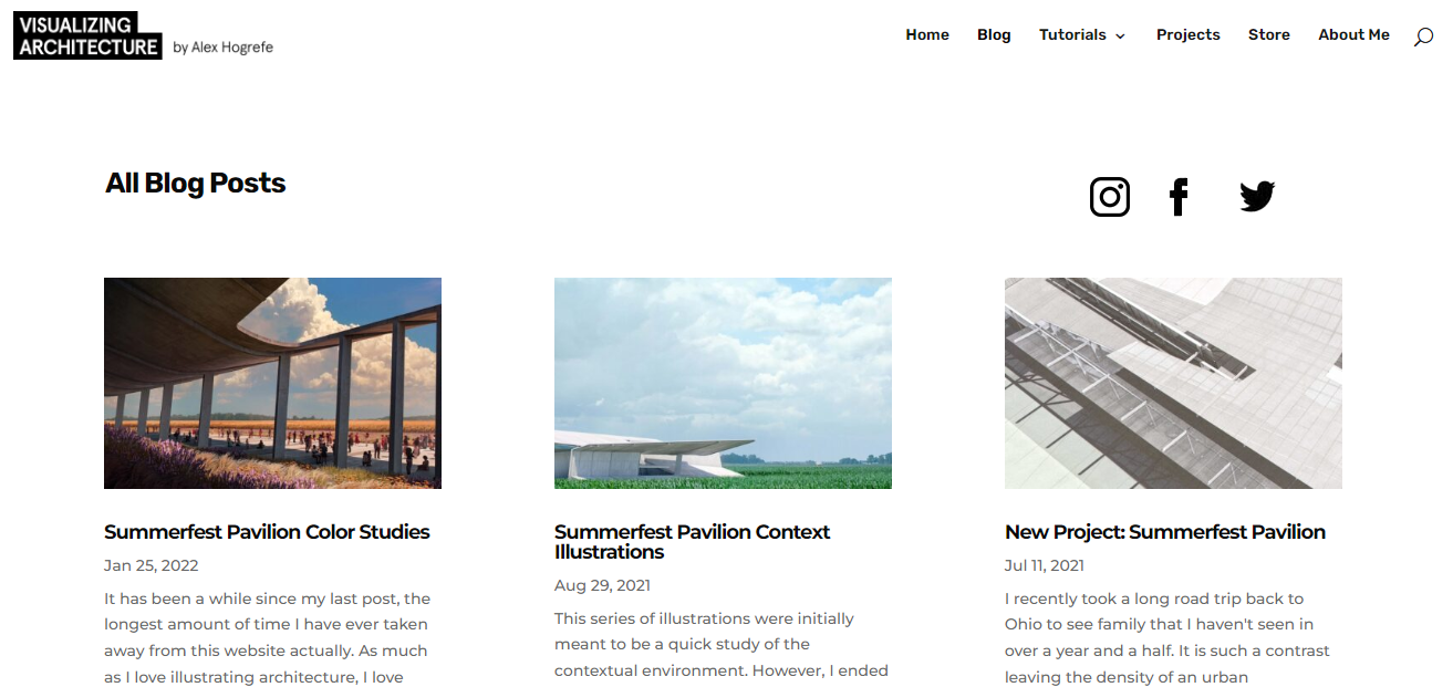 Visualizing Architecture blog homepage with good website blog design