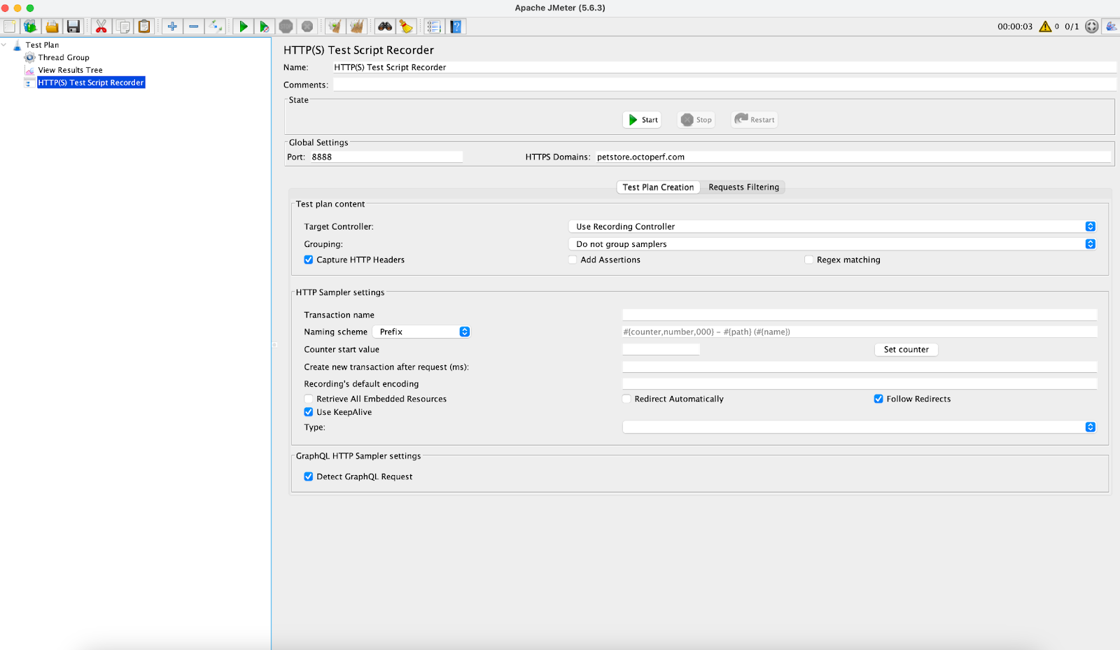 Add an HTTP(S) Test Script Recorder in Jmeter