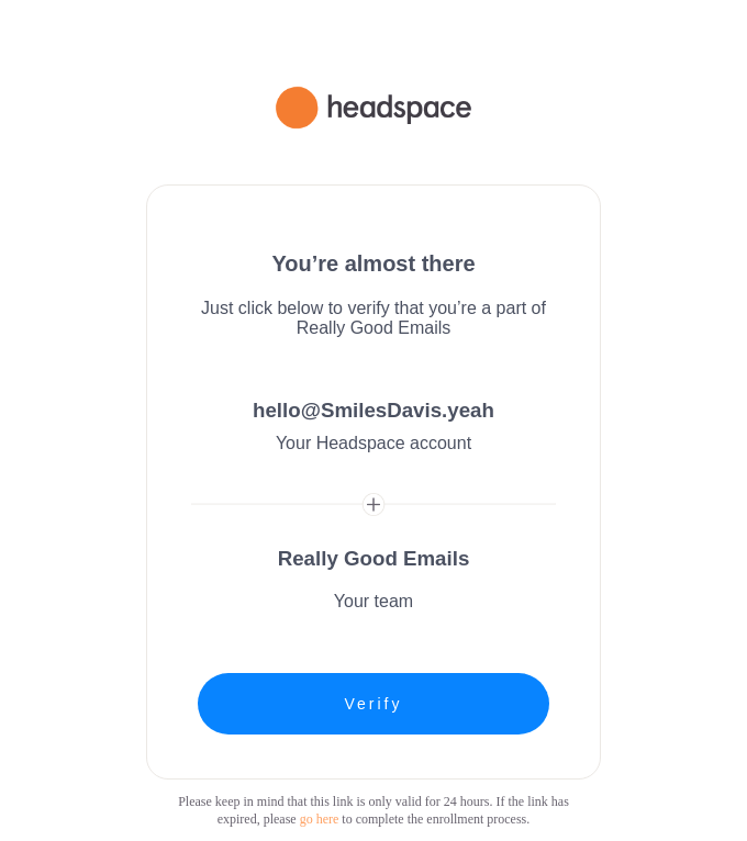 Headspace double opt-in email example
