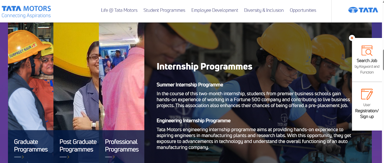 TATA Motors internship programmes