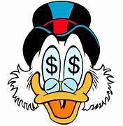 Cartoon duck with dollar signs on it

Description automatically generated