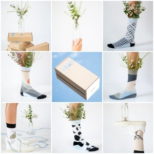 A collage of different socks and flowersDescription automatically generated