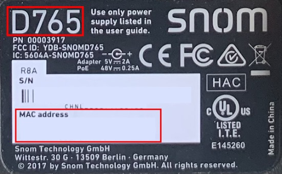 Snom 7/D7 phone model and MAC address
