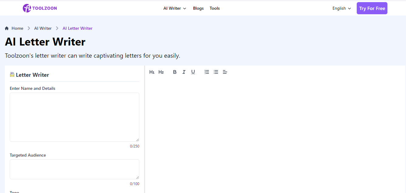 Toolzoon AI Letter Writer