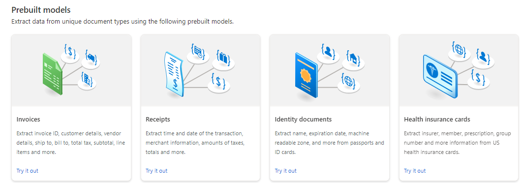 Prebuilt models in Azure document intelligence 