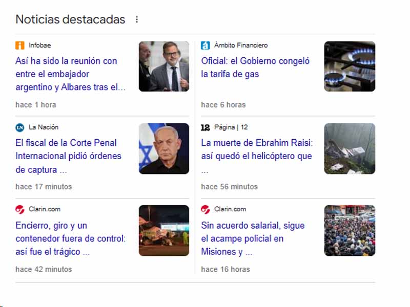 Noticias destacadas en buscador 