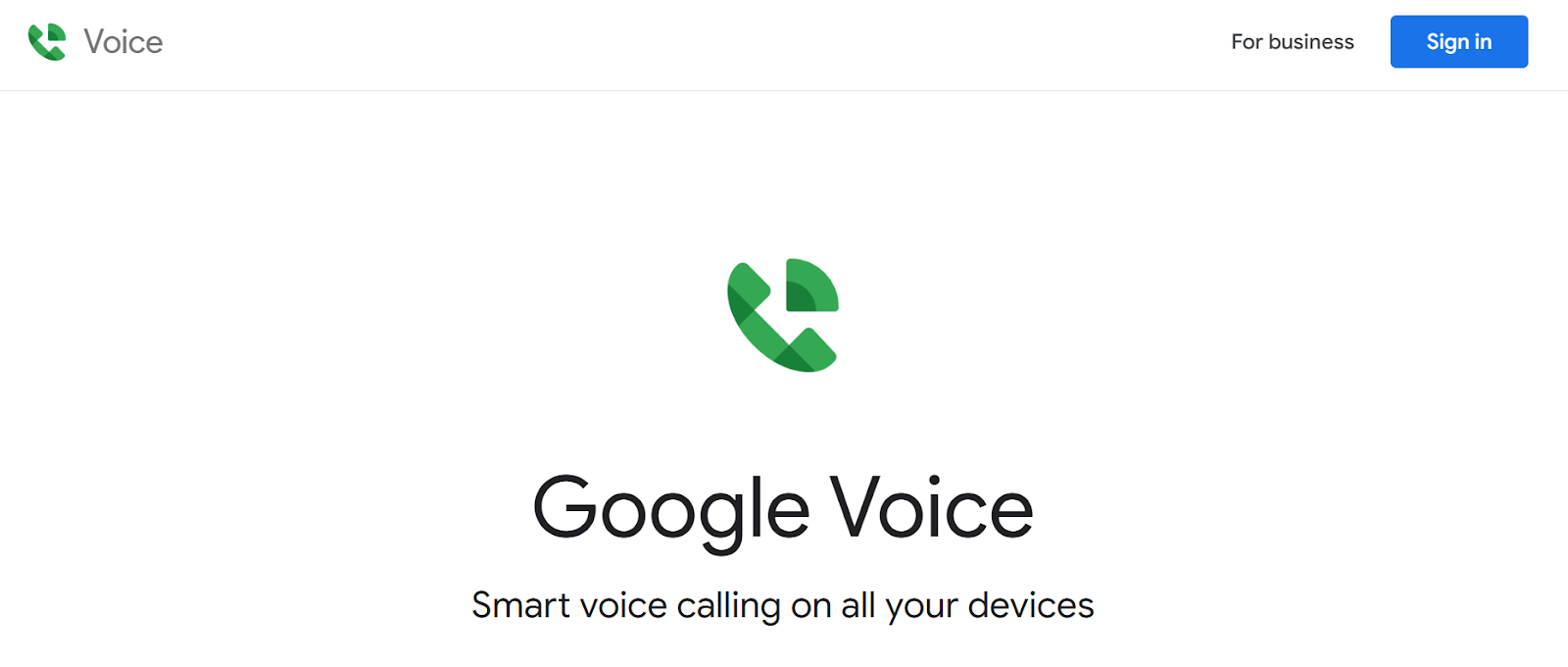 Googe Voice website snapshot highlighting the services it offers.