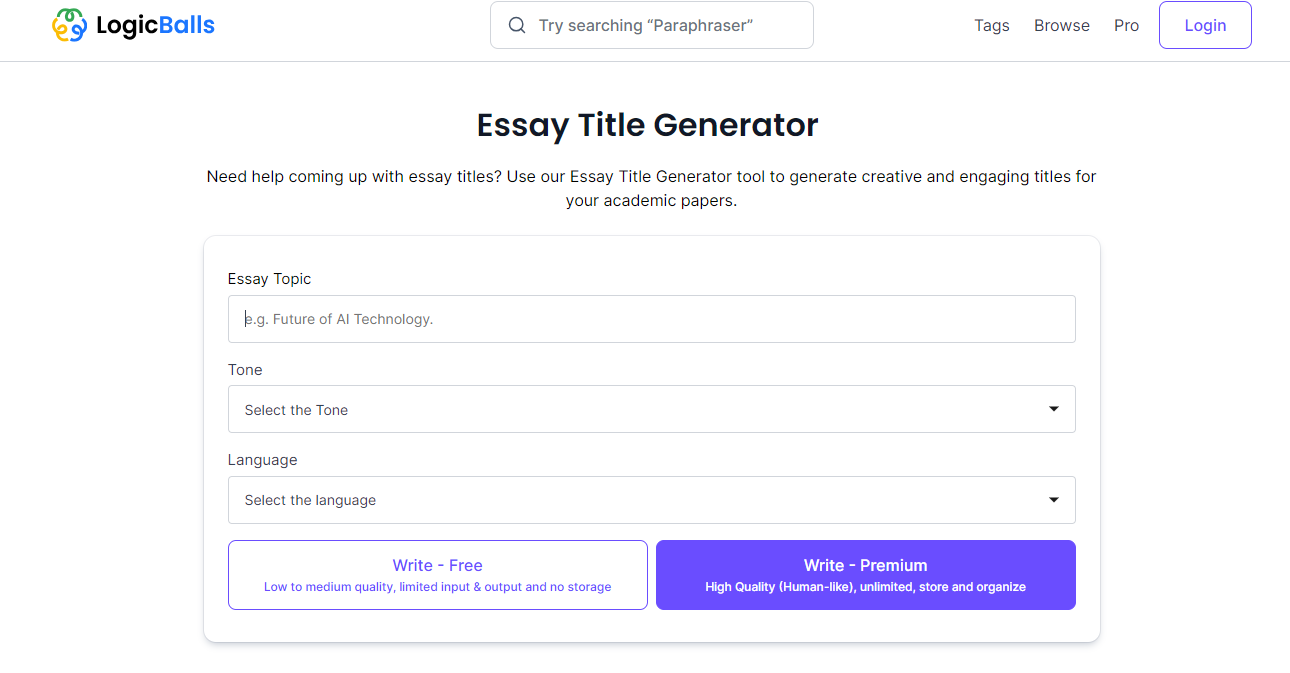 LogicBalls’ Essay Title Generator