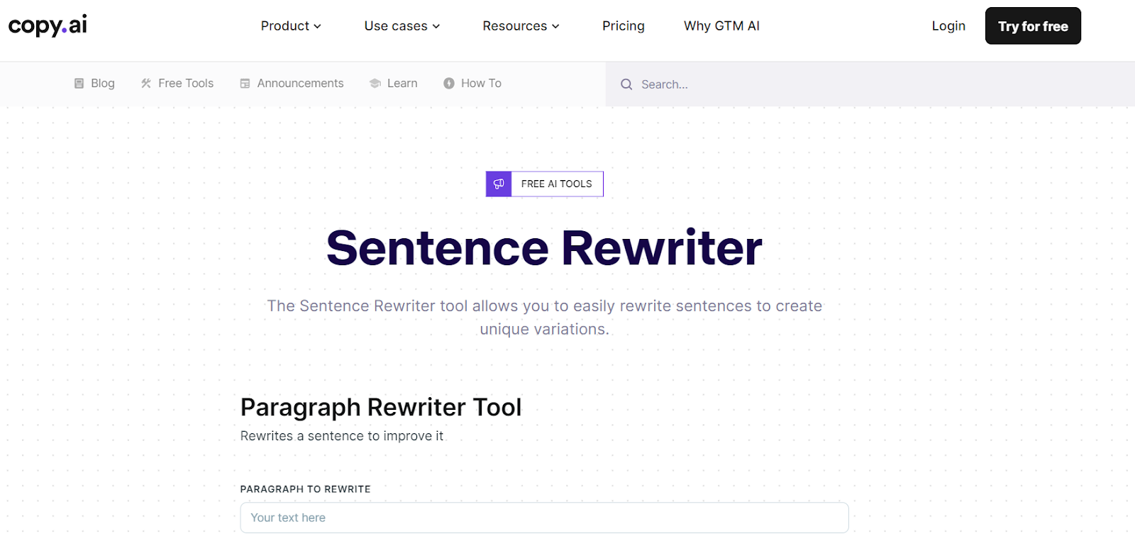 Copy.ai Sentence Rewriter