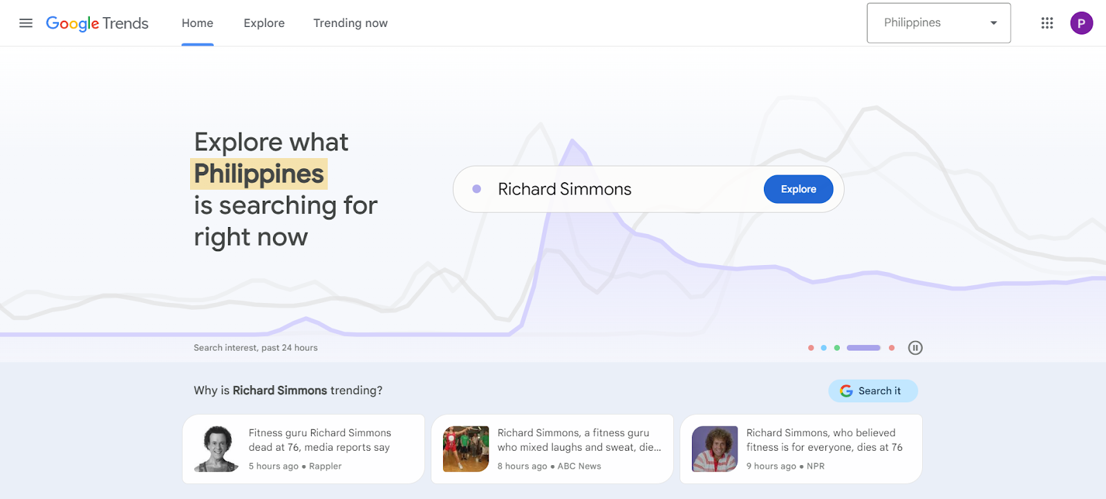 A screenshot of Google Trends' website