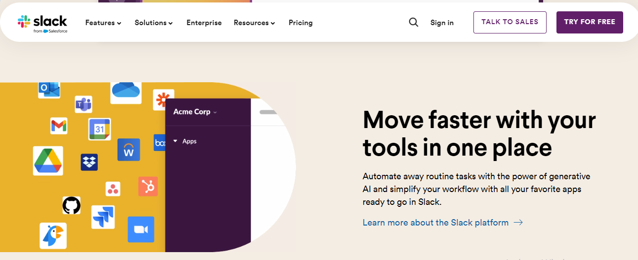 Slack homepage