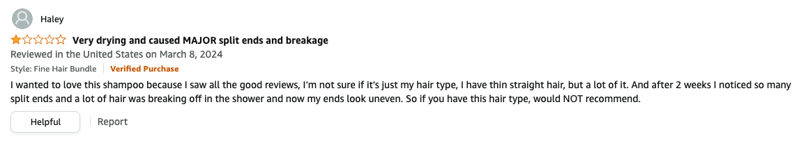 Negative review on Amazon