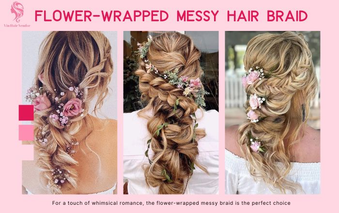 Flower-wrapped-messy-hair-braid-hairstyles