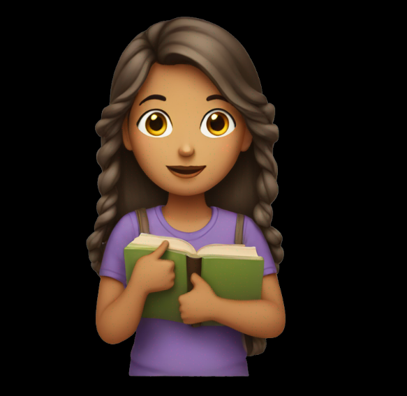 Girly Books DP with braided hair and purple T-shirt