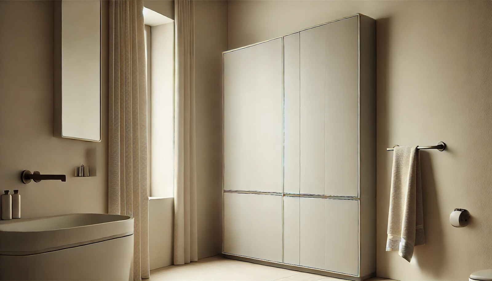 image showcasing closed cabinets for traditional storage in a bathroom