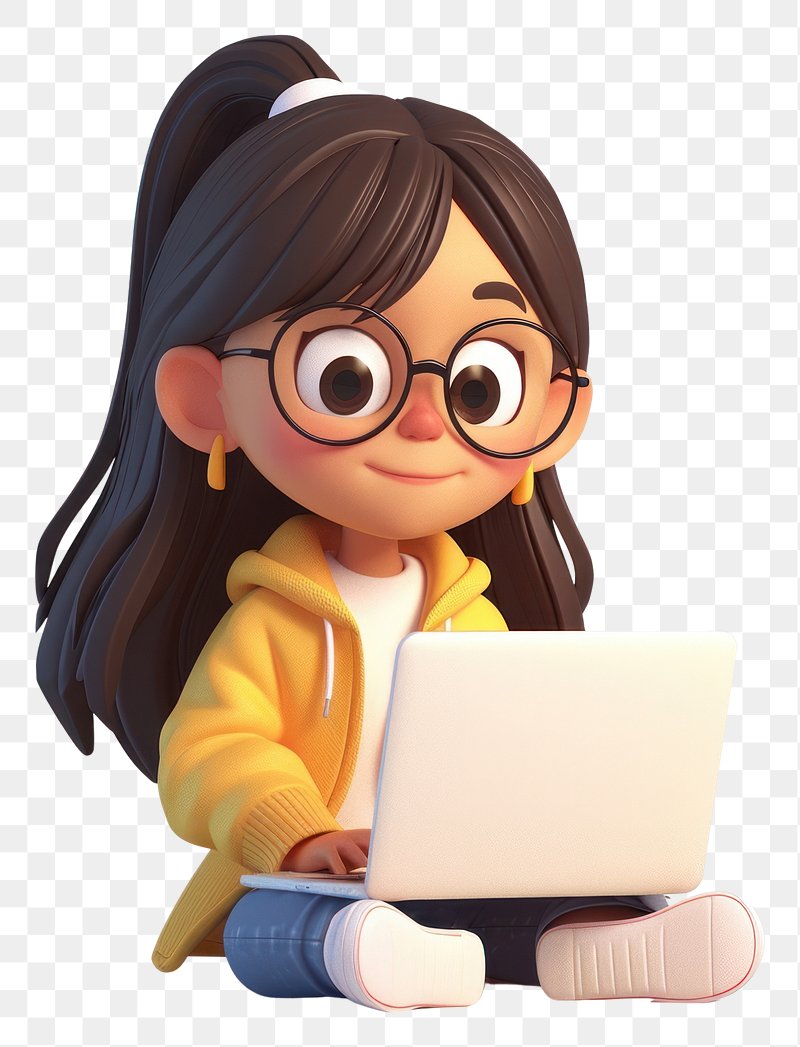 Girls Insta DP using laptop and wearing a yellow jacket with glasses