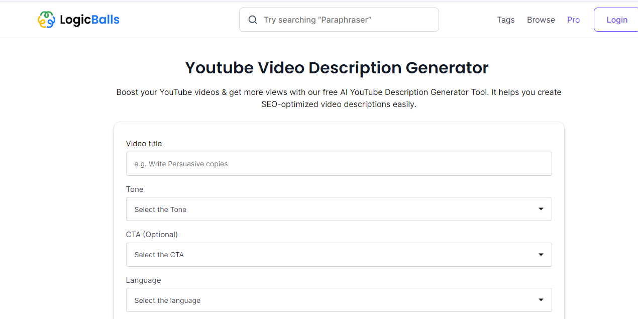 LogicBalls YouTube Video Description Generator