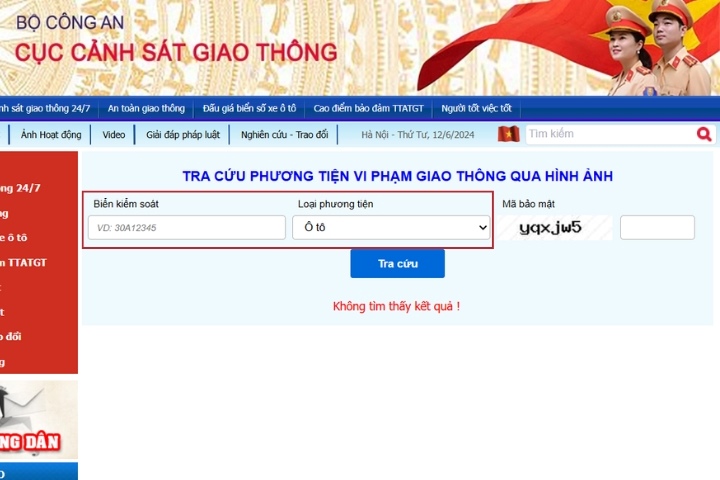 Truy cập vào mục Tra cứu phương tiện vi phạm giao thông bằng hình ảnh