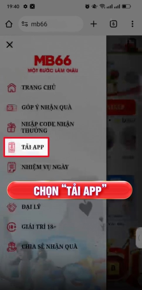 Chọn “TẢI APP”