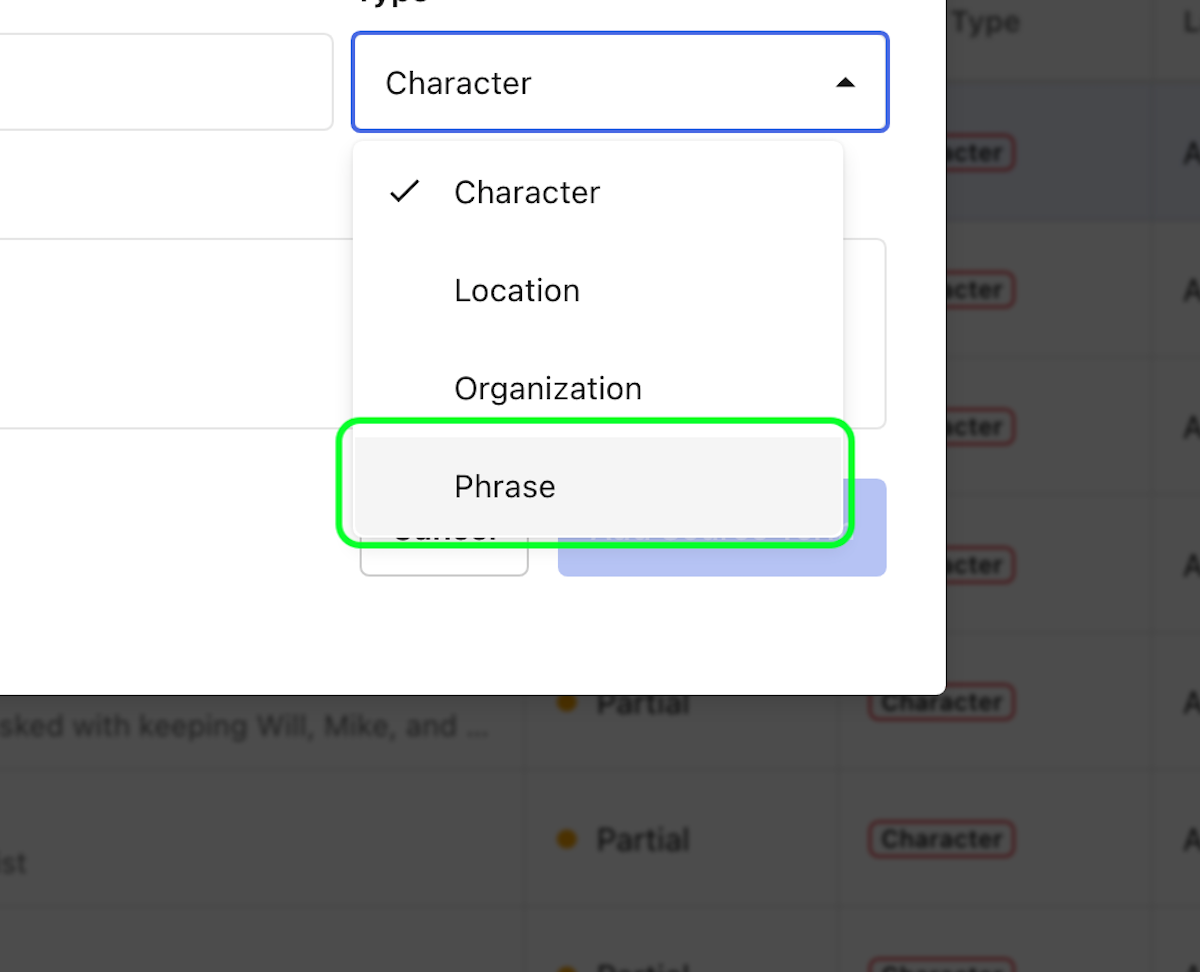 Select option from "Type" dropdown.