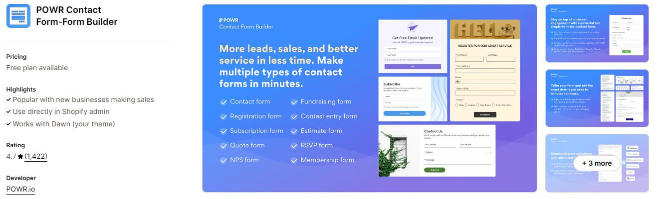 powr contact form builder for Shopify