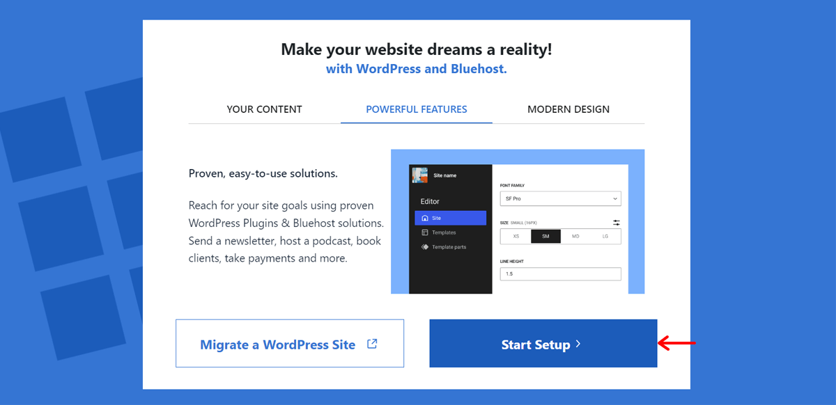 Click on Start Setup