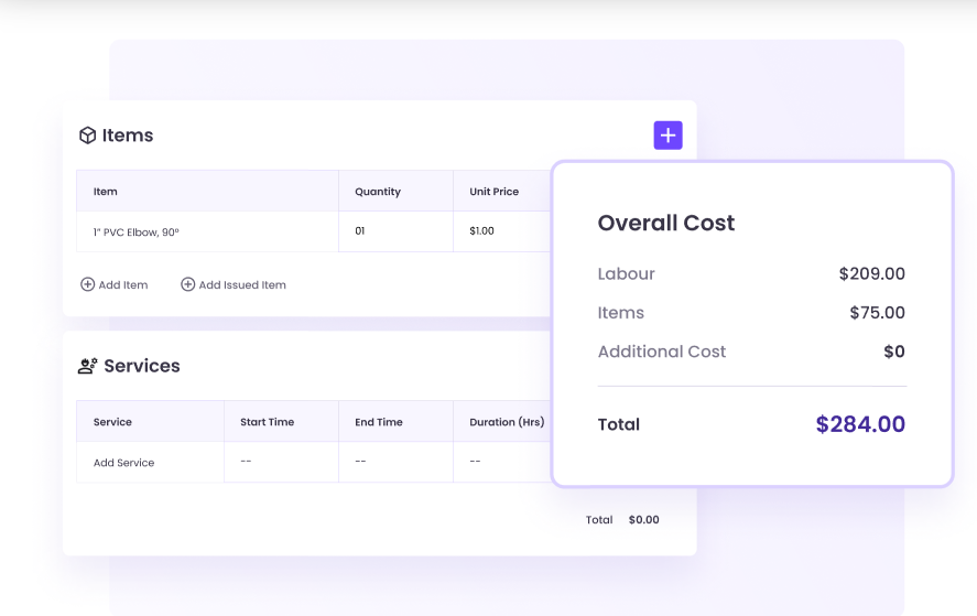 Facilio parts inventory management software shows accrued expenditure, service history, and descriptive details on facility parts