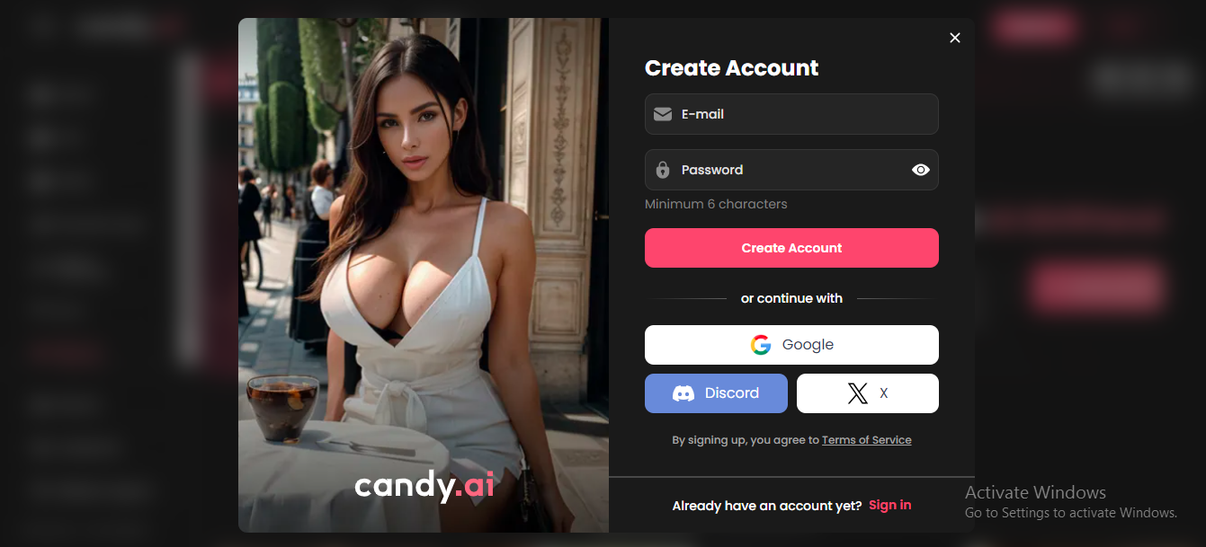 signing up for CandyAI