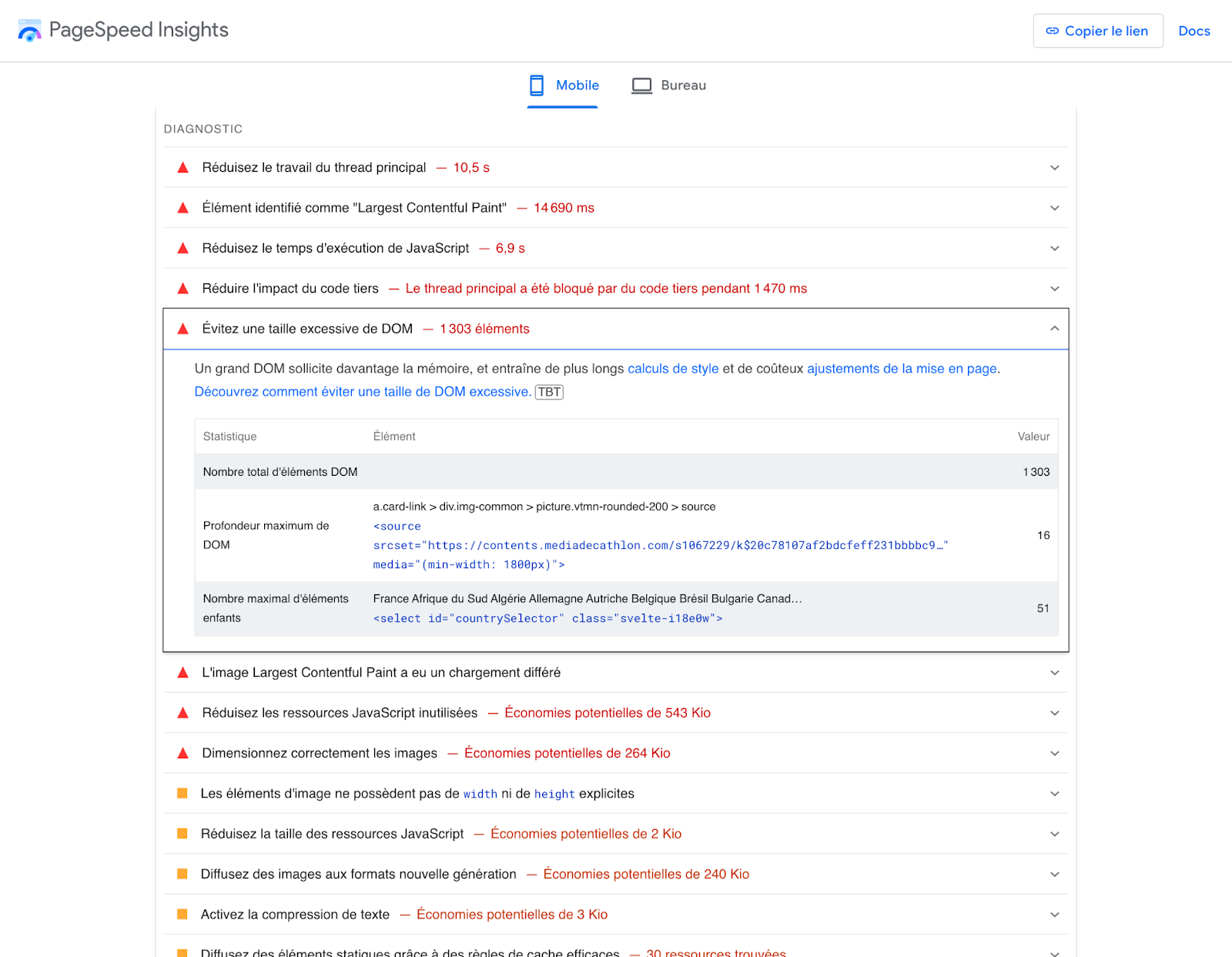 optimisations page speed insights