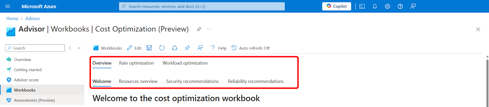 Azure Advisor cost optimization workbook