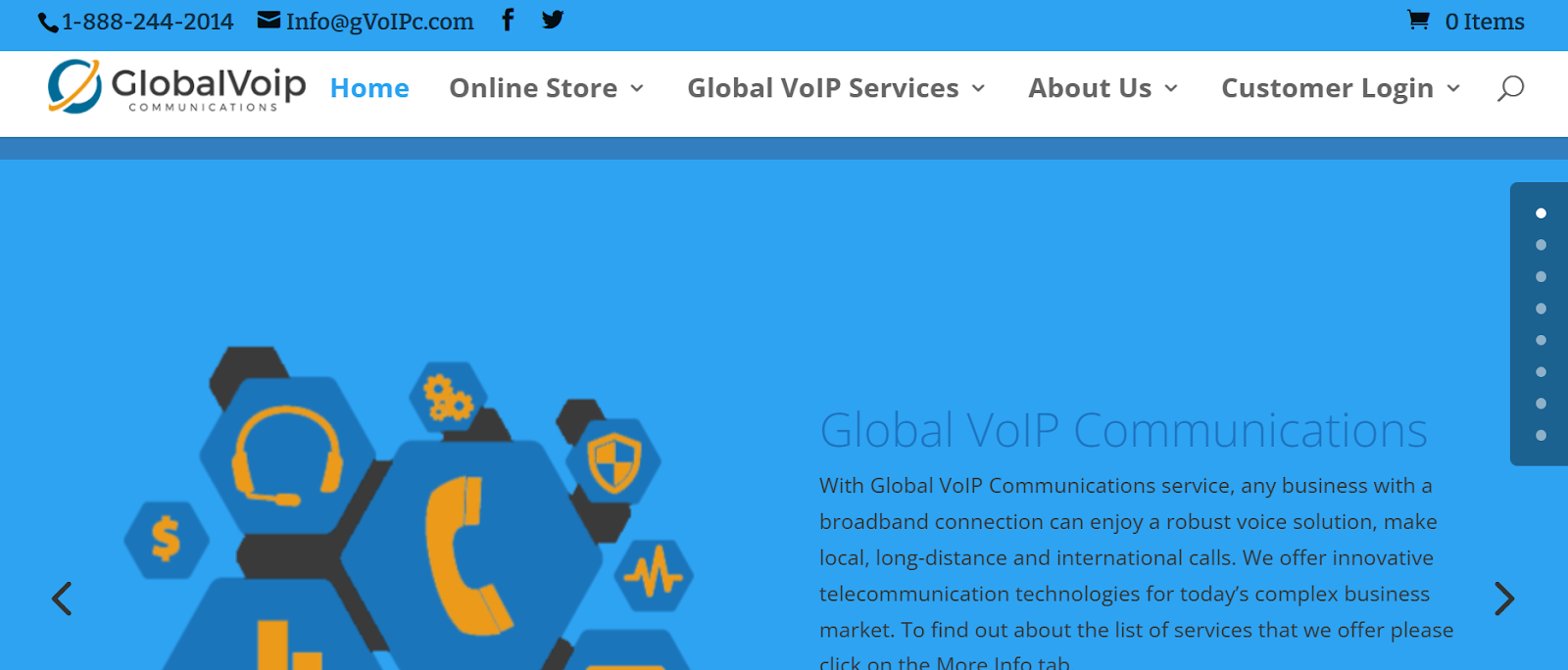 GlobalVoIP website snapshot highlighting the services it offers.