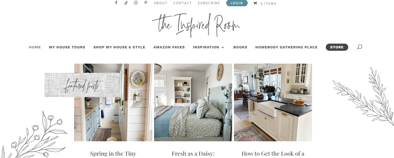 The Inspired Room blog homepage with great blog layout