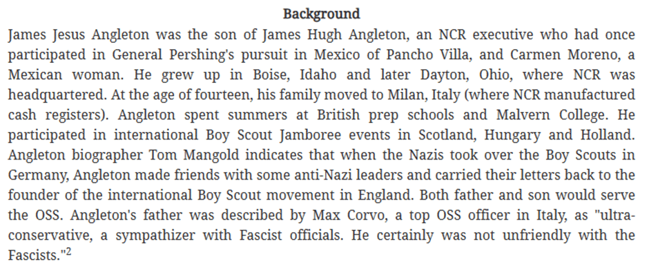 r/UFOB - James Jesus Angleton moves to Milan aged 14 (1931)