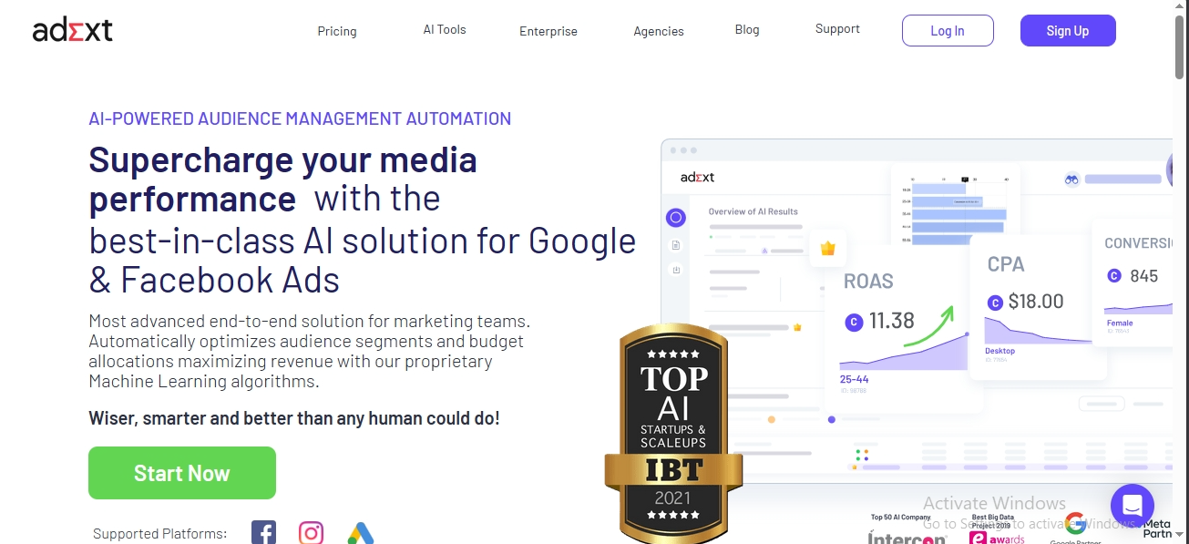 The main page of Adext. Shows the introduction of ADEXT AI